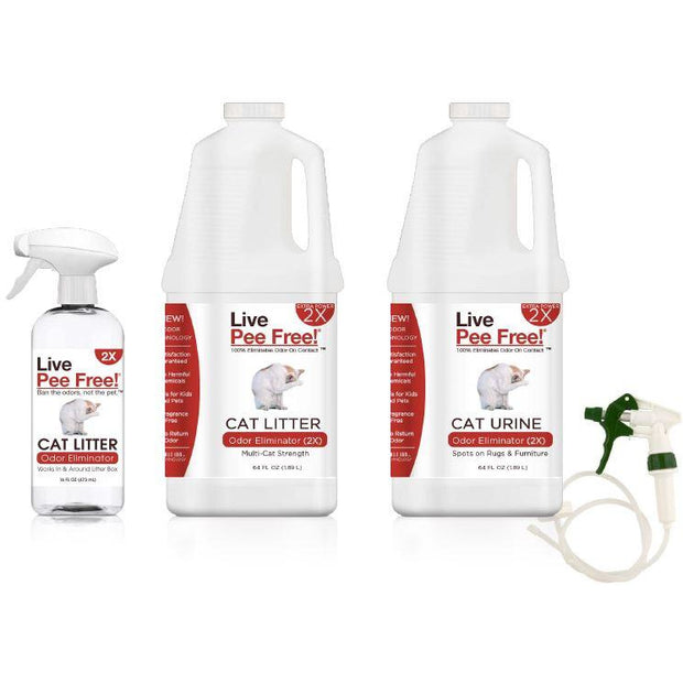 Live Odor Free!® Cat Litter 2X & Cat Urine 2X w/Cowboy Sprayer - 16 oz. + 2 - 64 oz. - Cat Combo