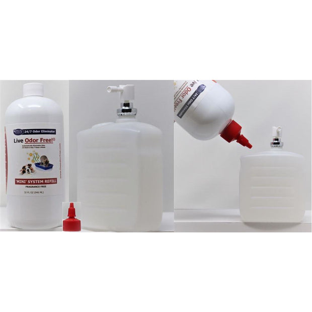 Live Odor Free!® Refill 32 oz. with Free Cartridge - 24/7 Mini Odor Eliminator System Kit
